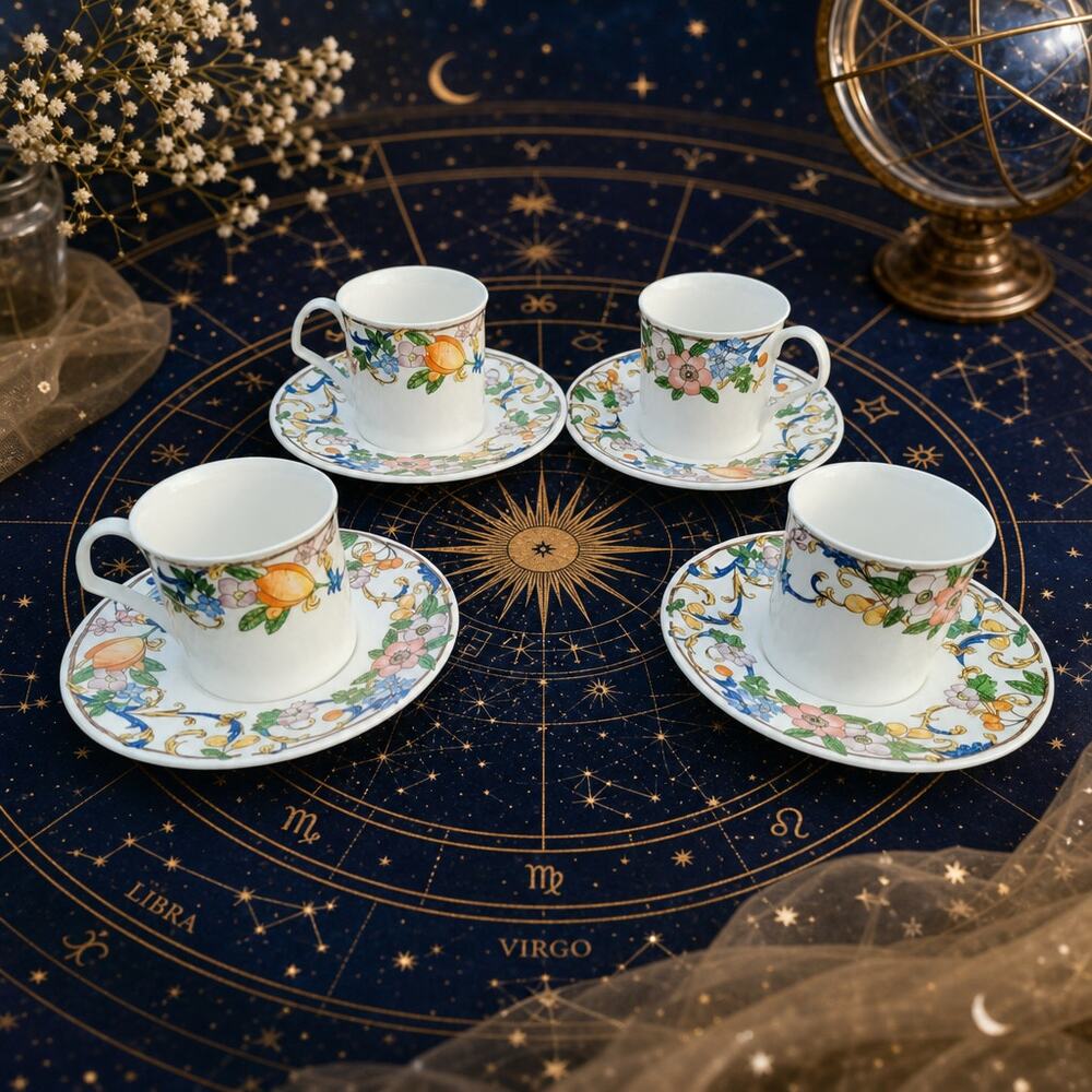 Mikasa "Magical Meadow Ultra Cream" Set of 4 Cups and Saucers